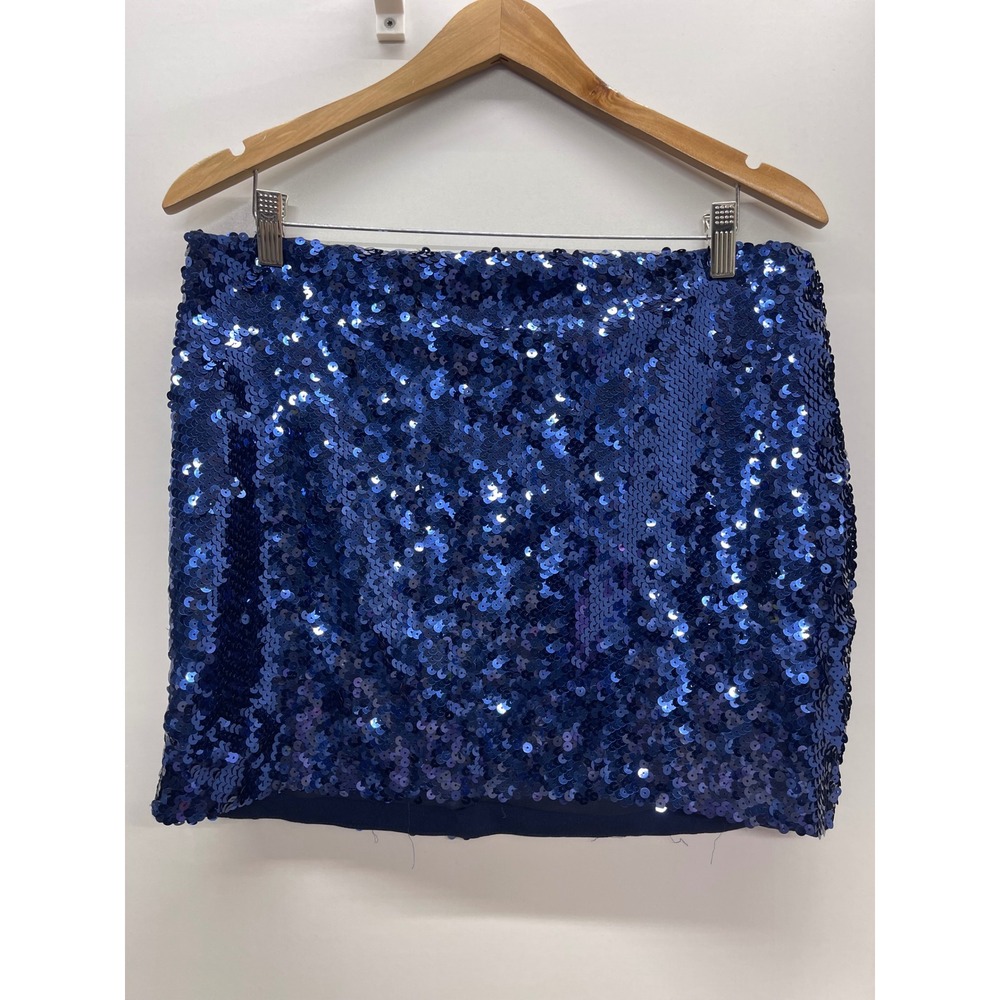 2b Bebe Royal Blue Sequin Mini Skirt Party Night Out Glam Size L